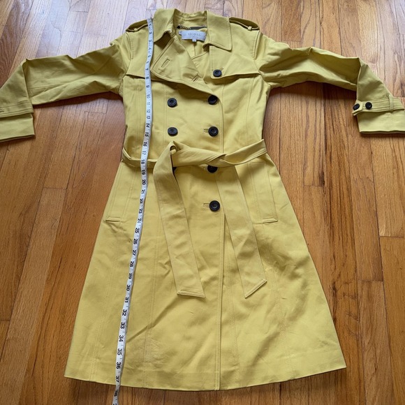 Hobbs London Double Breasted Trench Coat 2 Yellow Chartreuse Belted Spring - Picture 12 of 15